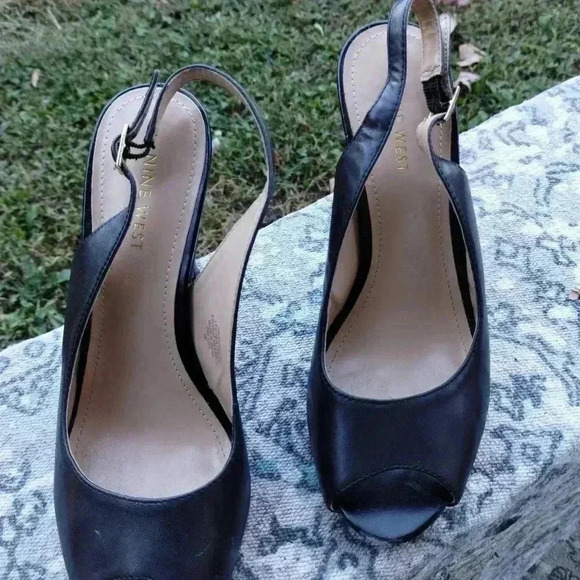 Nine West Snowball Heels Slingback Pump in Black Open Toe/Peep-toe - Picture 2 of 10